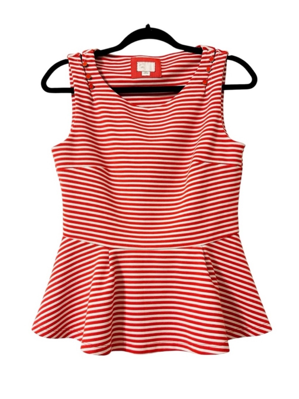 Anthropologie Postmark Antonia Red White Striped Peplum Top Sleeveless Small